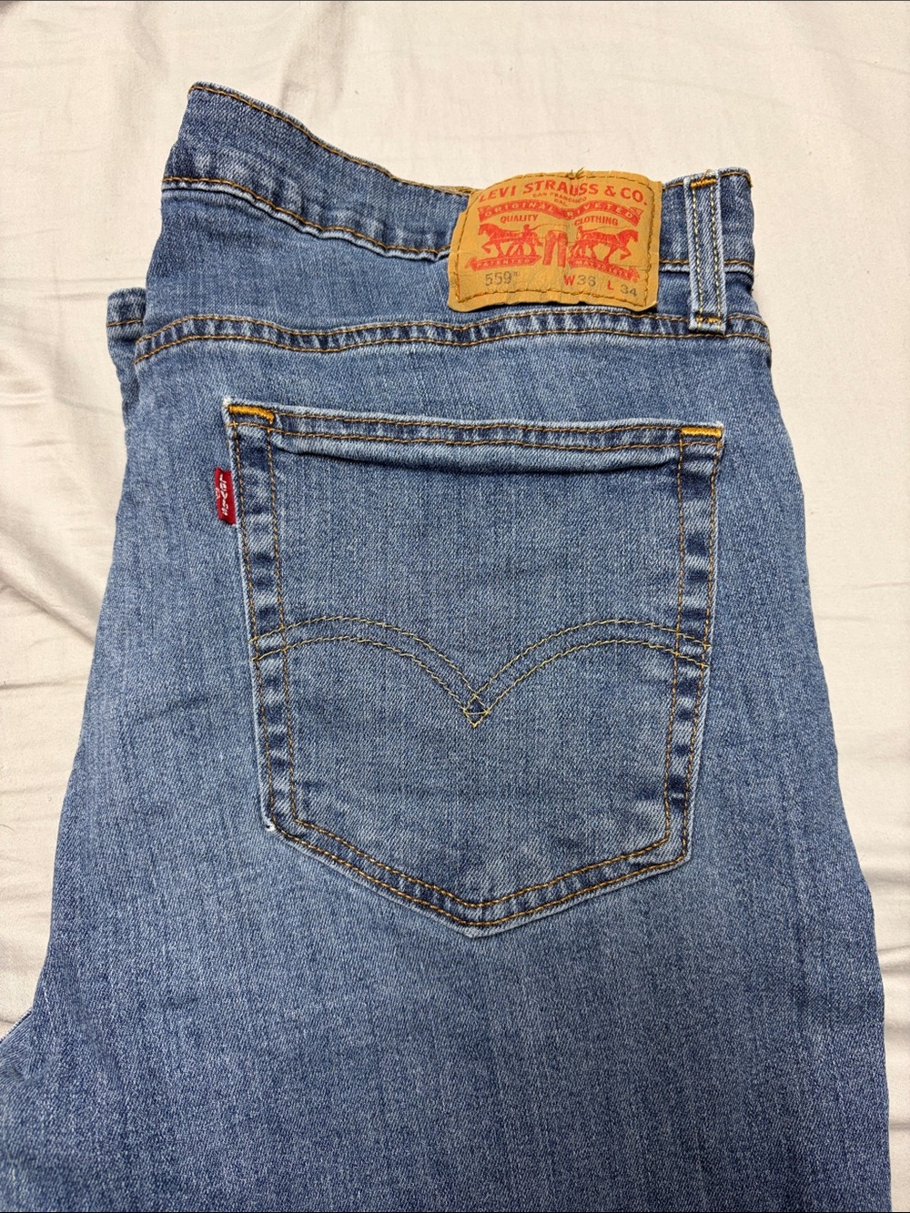 Levi's Straight Fit Light Blue Denim Jeans with Tan Patch